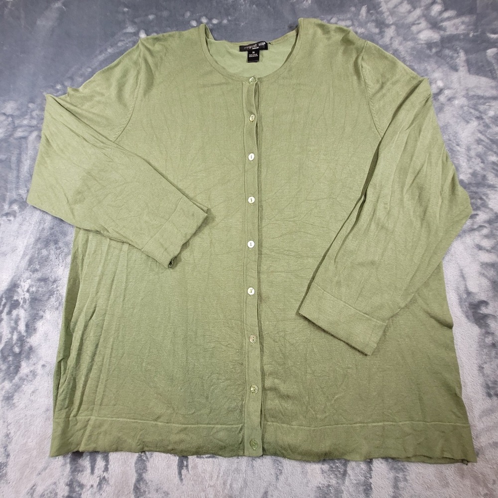 August Silk Woman Sage Green Silk Blend Button Front Cardigan Sweater 3X Plus